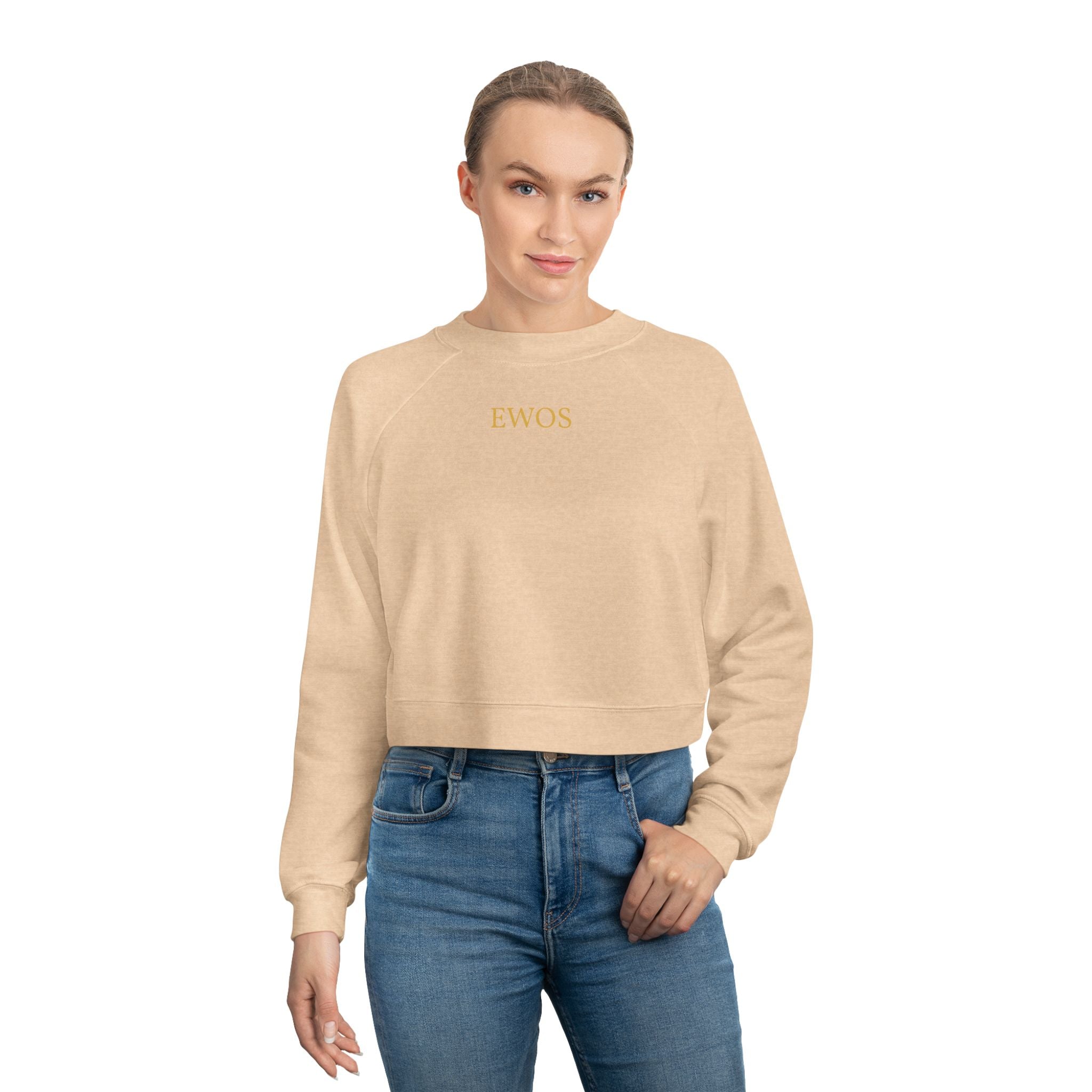 Minimal Gold Script Pullover | Cropped Fleece Pullover, Beige